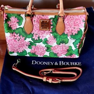 Dooney & Bourke Pink Floral Satchel with Green Leaves